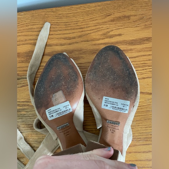 SCHUTZ Archie Nude Suede Ankle Wrap Heels Size 8.5 - Picture 6 of 6